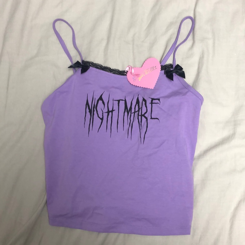 Purple and black tank top lace trim w bows